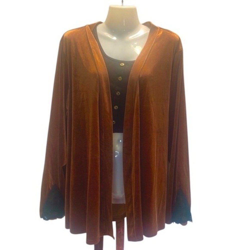 Women's 4X Brown Velvet Belted Dark Romantic Boho Kimono Forest Fairy Black Lace